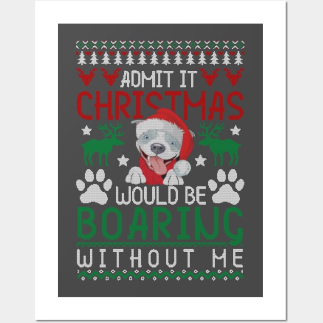 Pit bull Christmas Tshirt Wall Art by Him